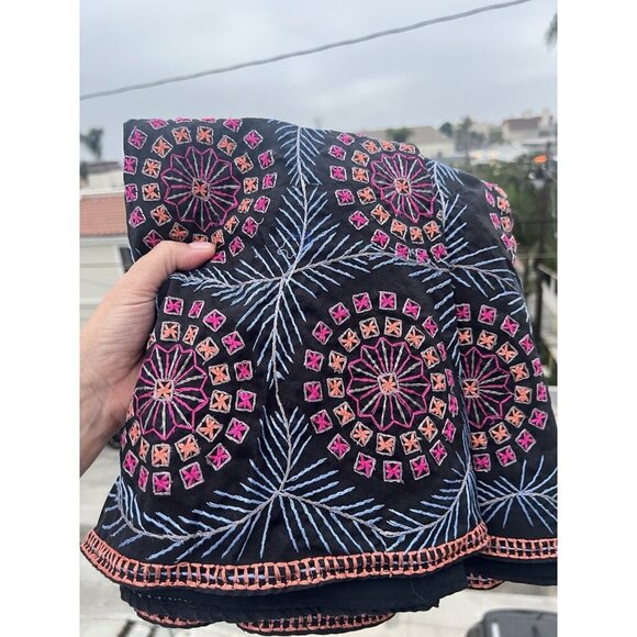 Vintage 90s French Connection colorful embroidered black a-line skater skirt 8 - Picture 2 of 9